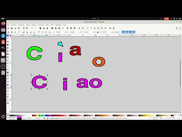 Inkscape 1.3.2: dividere il testo in lettere.