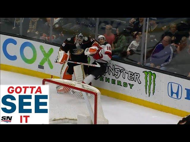 Gotta See It: Ducks’ John Gibson Levels Kevin Rooney Behind The Net