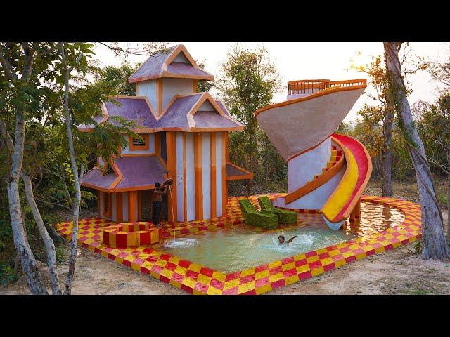 Build Great WATERSLIDE Park Swimming Pool Design And 2-story Luxury Villa House With Water Well