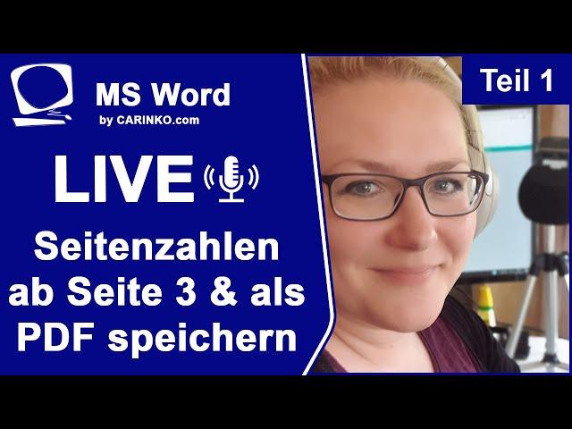 Indra Kohl Live - Teil 1 - Microsoft Word - Seitenzahlen ab Seite 3 | Datei in PDF umwandeln