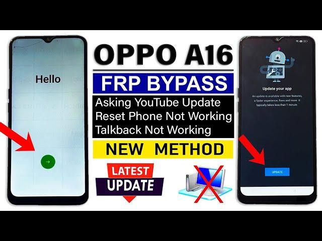 OPPO A16 : FRP BYPASS - Asking YouTube Update/ Reset Option Not Working 2025 (Without PC)