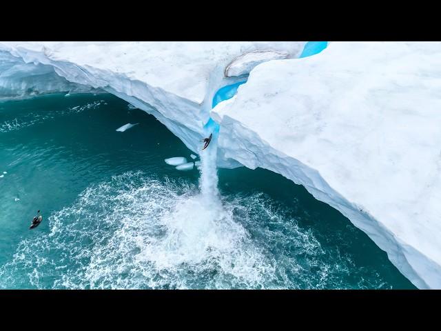 Kayaking down the ICE WALL (extreme Arctic waterfall)