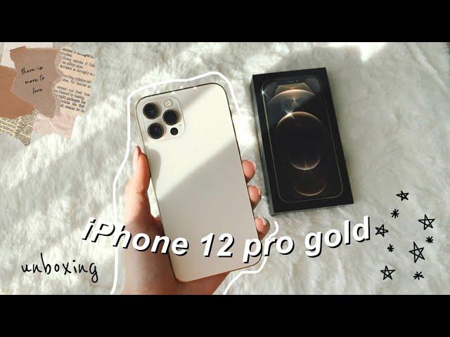 iPhone 12 pro gold AESTHETIC UNBOXING  + accesories & set up | Darlen Am