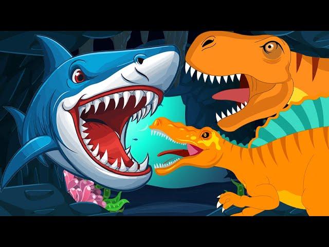 We're Going on a T-rex Dinosaur Hunt vs Spinosaurus Hunt vs Shark Hunt- Preschool Songs & Rhymes