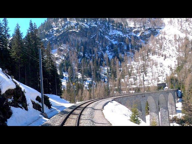  4K  Chur - Albulabahn - Samedan cab ride [04.2021] RhB Führerstandsmitfahrt