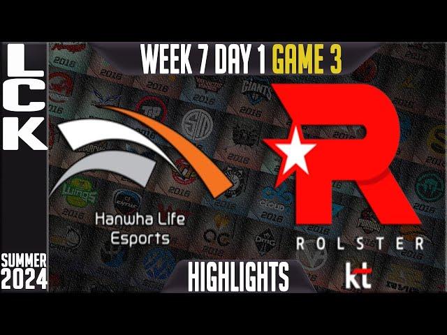 HLE vs KT Highlights ALL GAMES | LCK Summer 2024 W7D1 | Hanwha Life Esports vs KT Rolster Week 7 Day