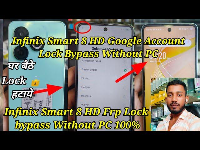 Infinix Smart 8 HD Frp bypass Without PC Android 13/ Infinix Smart 8 HD Google Account Lock Bypass