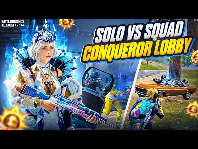 Playing SOLO VS SQUAD in Top 100 Conqueror Lobby  | BIXI OP Intense & Fastest 1v4 Clutches | BGMI