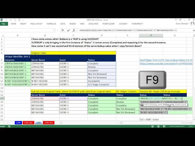 Excel Magic Trick 1259: Can VLOOKUP Lookup Duplicates? Yes! Helper Column or Array Formula?