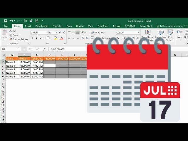 Create a Gantt Chart for Hours in a Day