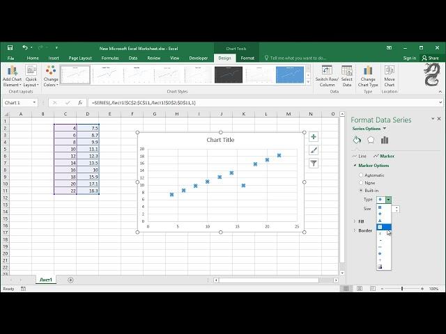 How to change scatter plot points type and size in Excel