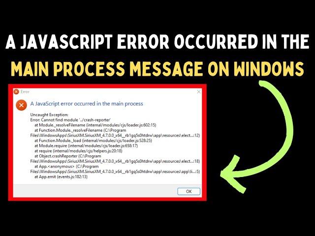 How to Fix A JavaScript error occurred in the main process message on Windows 11