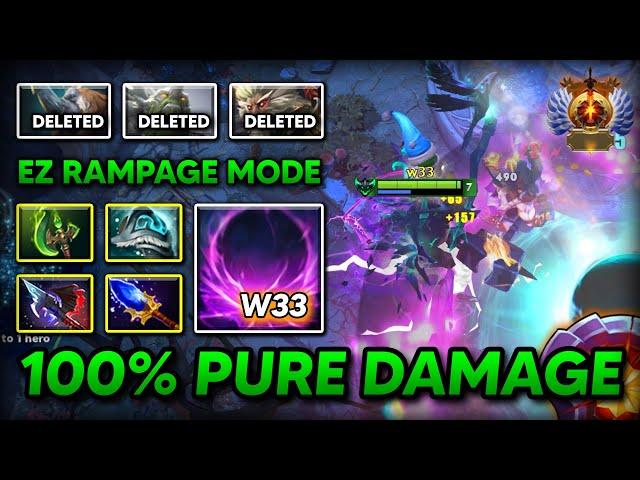 100% PURE DAMAGE MID by w33 Outworld Destroyer With Aghs Scepter + Parasma Build Ez RAMPAGE DOTA 2