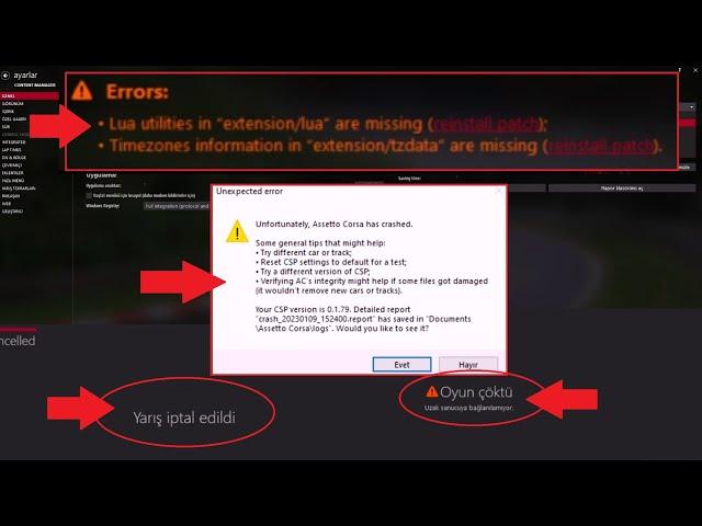 Assetto Corsa Unexpected Error -  Yarış İptal - Oyun Çöktü - Content Manager Hatası CPS