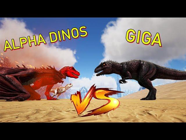 TAMED GIGA VS ALPHA REX, ALPHA WYVERN & OTHER ALPHA CREATURES | Ark Battles | Thyrulous