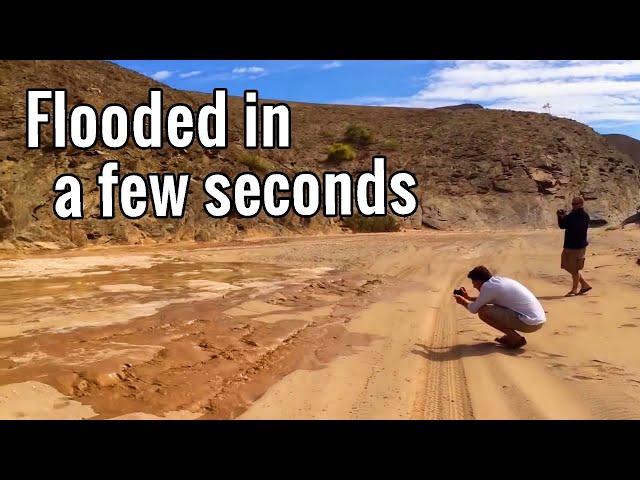 Dry river bed flooded in a few seconds