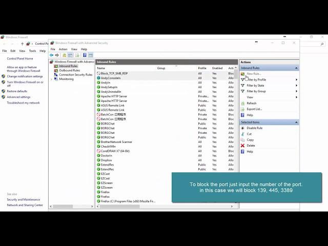 How to block SMB and RDP port through Windows Firewall