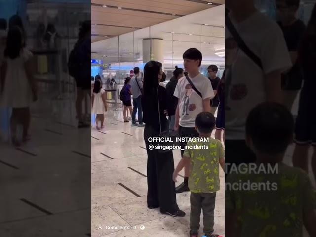 Wife with son confronts husband with another woman at the airport