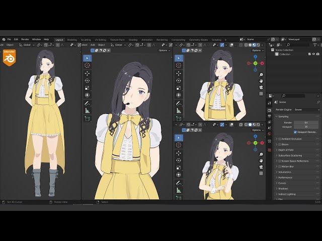 【Blender 3.3】How to Make Anime girl in blender 3.3 - 【Timelapse】