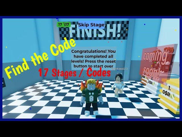 FIND THE CODE ALL 17 CODES & STAGES Roblox