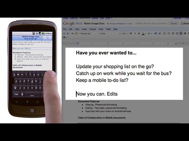 Mobile Editing in Google Docs