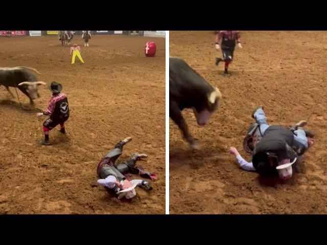 Knocked Out Cowboy Saved From Bull’s Horns by Dad