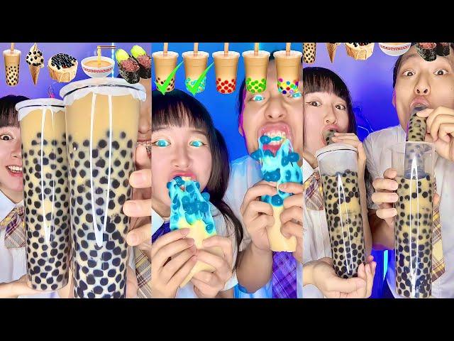 Rainbow Boba Emoji Food Challenge ASMR Compilation! Bubble tea (Part1)