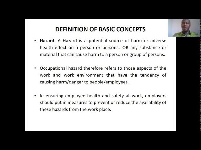 OCCUPATIONAL HEALTH AND SAFETY MANAGEMENT- Basic Concepts Lecture 1