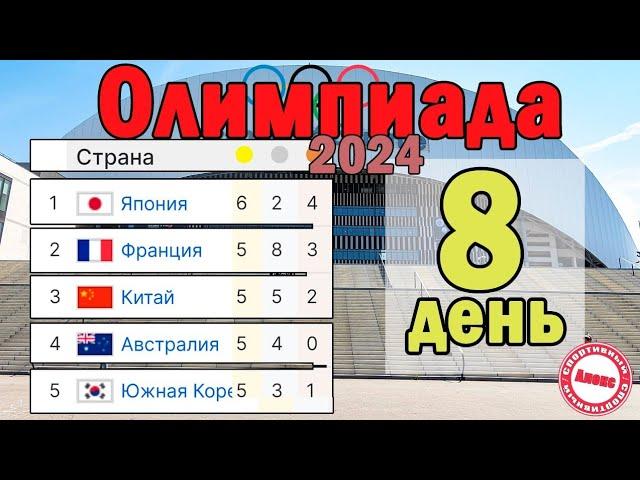 Олимпийские игры 2024. 8 день. Результаты. Медальный зачёт