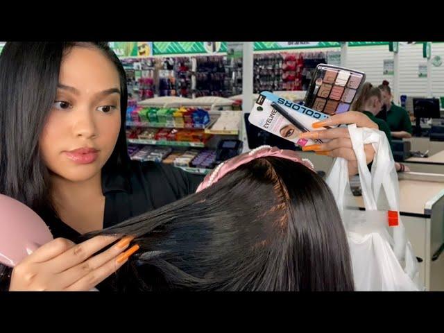 ASMR Rude Dollar Tree Cashier Checks U Out + Does Your Hair & Makeup RP | Scalp Scratching, gum