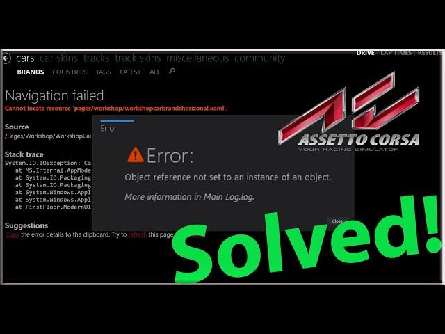 object reference not set to an instance of an object assetto corsa CM workshop error Fix