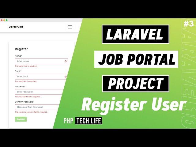 Laravel 10 Job Portal Project | #3 User Registration | PHP Tech Life Hindi