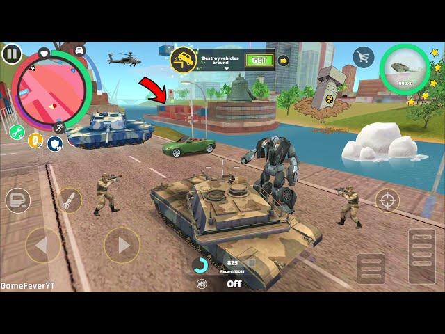 Rope Hero Vice Town (khaki tank pushes police Car robot into the water) - Android Gameplay HD