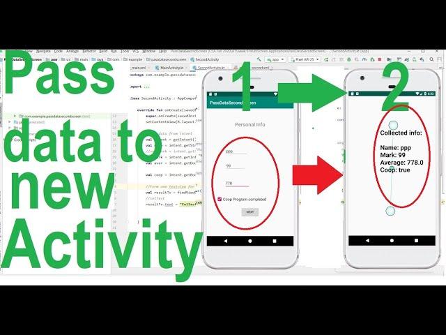 Pass Data to the next Activity using Intent (Kotlin) - Android Studio