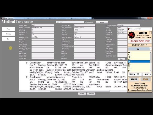 MEDICAL Insurance Form Filling Auto Typer, Automatic Form Filling Software