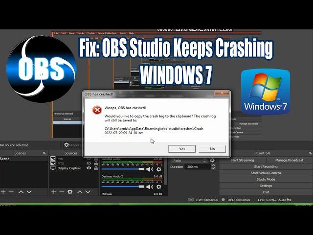 WORK 100 !  FIX OBS Studio Keeps Crashing WINDOW 7