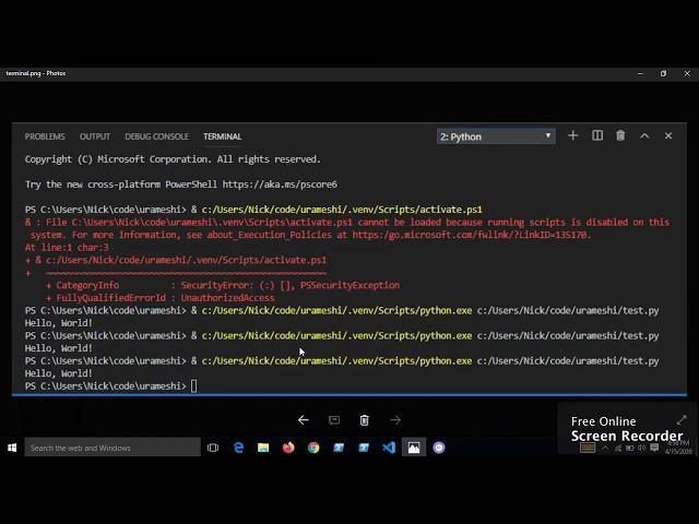 visual studio code terminal error solved