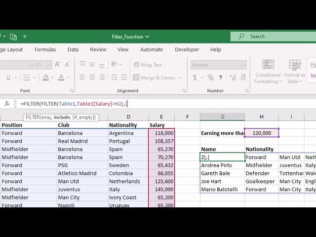 Excel FILTER Function: Return Specific Columns