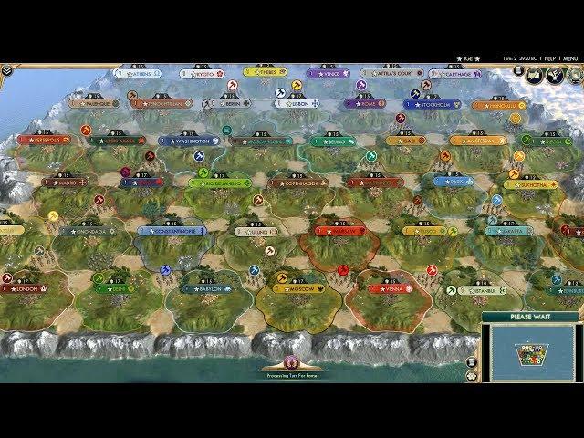 Civ 5 AI Only Timelapse: All (43) Civs on the Small Map