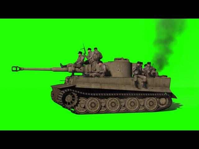 Tiger tank desert camo move + transport green screen 1080p