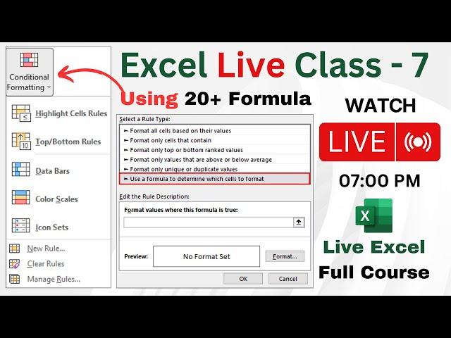 Excel Live Class - 7 | Conditional Formatting In Excel | Advanced Excel | Excel Complete Live Course