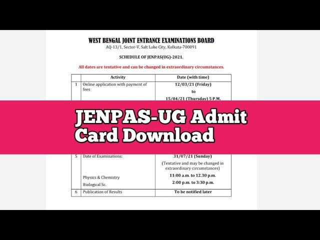 JENPAS-UG 2021 Rescheduled Admit Card Download | latest update