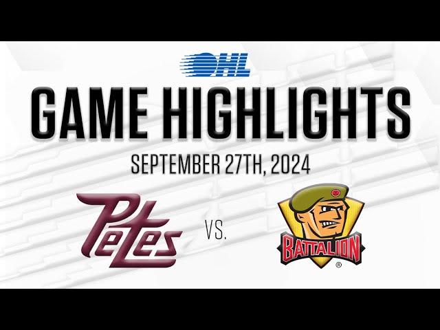 OHL Highlights: Peterborough Petes @ North Bay Battalion Sept. 27, 2024