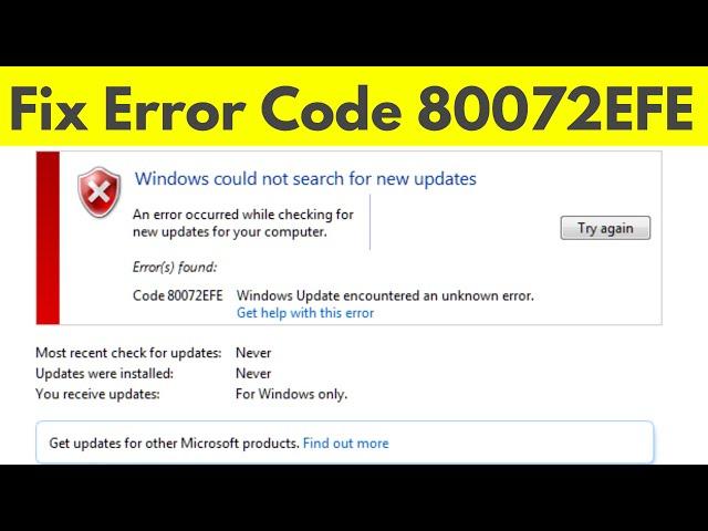 Fix windows 7 update error 80072efe | Error Code 80072EFE Problem Fixed