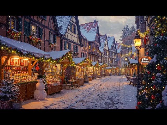 Peaceful Old Town Christmas Market  Warm Holiday Jazz, Snowfall for the Relaxing Winter Night Vibes