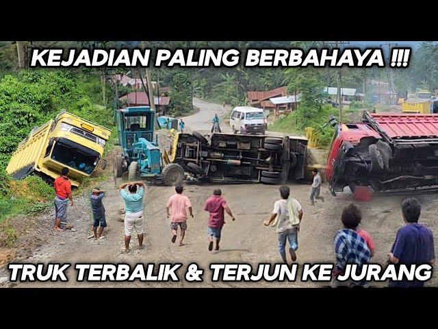 Kejadian Paling Berbahaya !!! DETIK-detik Truk Terbalik Dan Terjun Ke Jurang Di Tanjakan Batu Jomba