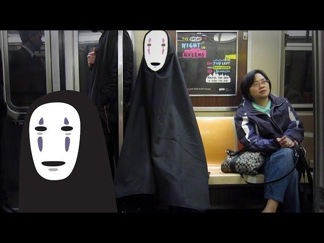 Morning Commute with No Face (Kaonashi Halloween Costume)