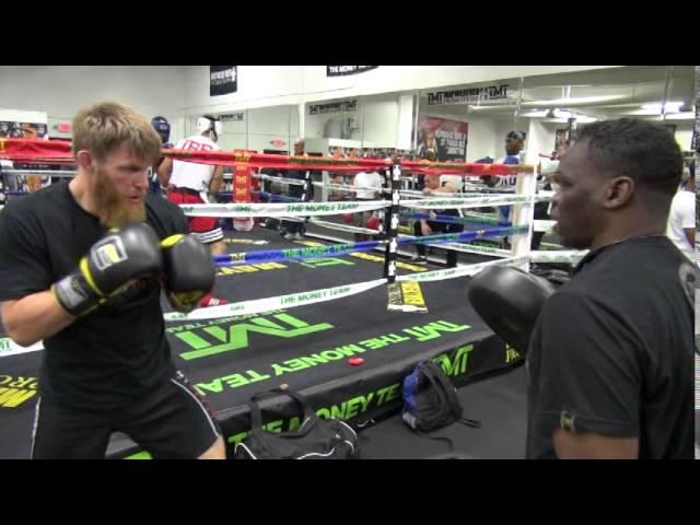 MMA star Emil Weber Meek padwork with boxing trainer Jeff Mayweather