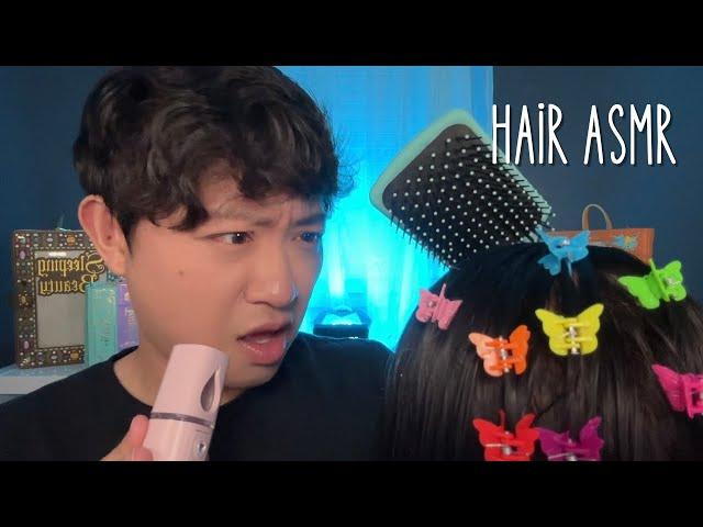 Hair Brushing and Clipping, Scalp Massage, Hair Ointment to sleep to  ASMR