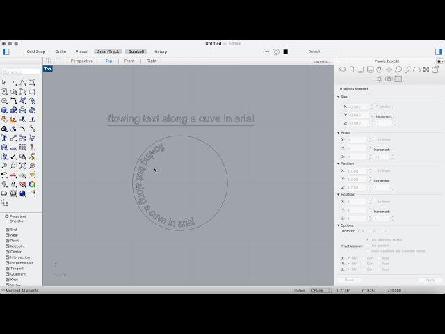 Text along a path or curve in Rhino.